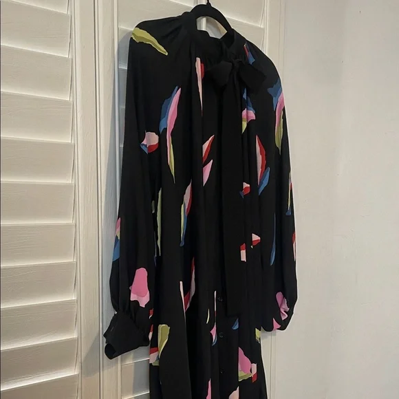 Gracia Button Down Black Dress with Vibrant Multicolor Accents - Picture 2 of 7